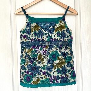 SI ShinWon Korea Cotton Rayon Floral Lace Sequin Empire Waist Camisole S/M Boho